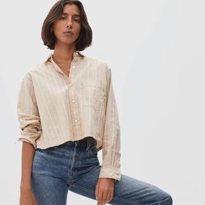 Everlane Way Short Shirt Brown White Stripe